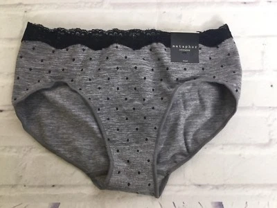 Metaphor Grey Black Polka Dot Lace Trim Brief Seamless Stretch Panty Womens Sz 5 - Image 1 of 4