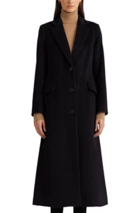 Lauren Ralph Lauren V7917 Womens Navy Wool Blend Longline Coat Size 6 - Picture 1 of 4