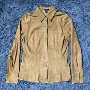 Vintage Gap Genuine Leather Snap Shirt Womens Small Suede Jacket Shacket Flaws - Picture 1 of 14