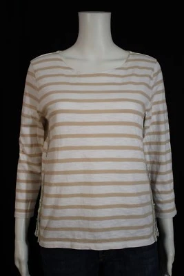 J. Crew Misses SMALL White Beige Stripe Sequined Trim 3/4 Sleeve Cotton Shirt - Image 1 of 4