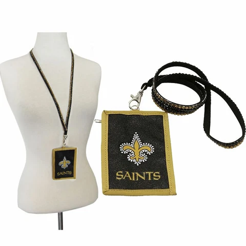 New NFL New Orleans Saints Beaded Lanyard ID Holder / Pass Ticket Holder Wallet Cover