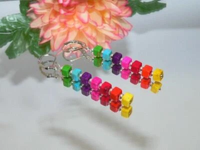 Ohrringe Ohrstecker Ohrhänger Hämatit silber synth Türkis rot grün gelb  410f - Bild 1 von 4