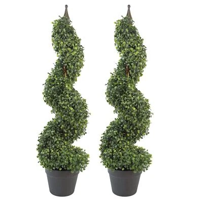 Artificial Boxwood Spiral Tree Topiary 3ft 90cm Buxus Spiral Pair Realistic - Image 1 of 4
