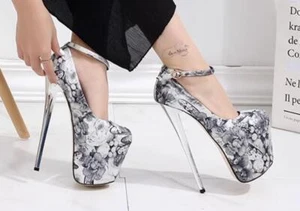 Sexy zehenfreie Damen-Plateau-Stilettos hohe Absätze Schnallenriemen Party Blumenschuh - Bild 1 von 8