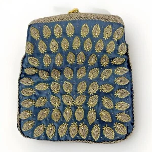 Vintage Monet maßgefertigte Schneider Clutch Handtasche Satin Gold Perlen Ananas Hongkong - Bild 1 von 10