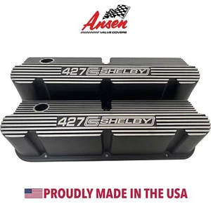 Ford Small Block 427 CS Shelby Logo Pentroof Tall Black Valve Covers - Ansen USA - Picture 1 of 9