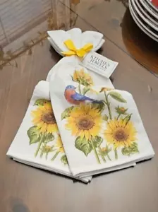 NEU 2 Küche Geschirrtücher Eastern Bluebird auf Sonnenblumen 100% Baumwolle - Bild 1 von 6