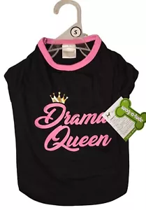 Wag a Tude Pink & Black, Gold Crown " Drama Queen" Puppy/Dog T Shirt, Small - Picture 1 of 3