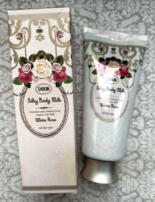 Молоко для тела Sabon Silky с миндальным маслом и овсяным молоком 7 унций - белая роза НОВОЕ РЕДКОЕ - Изображение 1 из 4