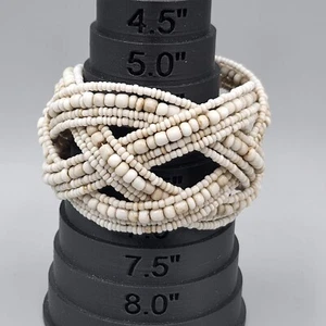 Brazalete Brazalete Vintage Blanco Beige Semilla Cuentas Tejido 7"+ - Imagen 1 de 6