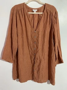 Pure Jill Top XL Orange Linen Button Up Beachy Coastal Grandma Lagenlook Office - Picture 1 of 11