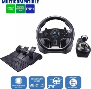 ✓ VOLANTE DA CORSA + CAMBIO MANUALE + 3 PEDALI (PS4,XBOX ONE,Xbox Series X,S) - Foto 1 di 8