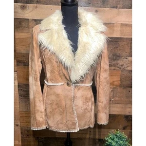 Giacca di pelle Guess vintage anni 90 Penny Lane punto frusta boho cappotto pelliccia sintetica y2k - Foto 1 di 6