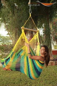 New Hammock Cotton Swing Camping Hanging Chair Wood Handmade Patio Choose Colour - Picture 1 of 17