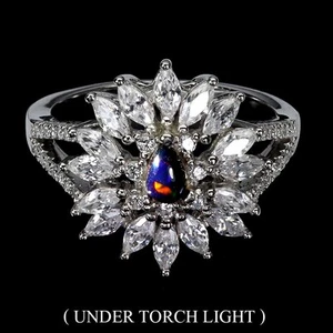 925 Sterling Silver Ring Pear Black Opal 5x3mm Natural Gemstone Jewelry Size 7 - Picture 1 of 13