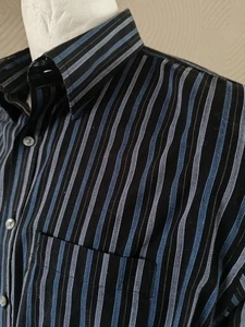 Pierre Cardin Cotton Rich Striped Long Sleeve Shirt - Black/Blue/White - Size L - Picture 1 of 12