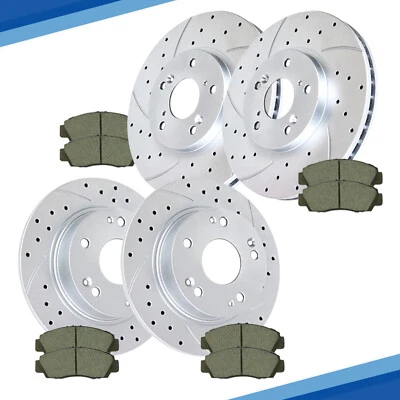 Front Rear Drilled Slotted Rotors Brake Pads Kit for Honda Accord Acura Discs — 第 1/4 张图片