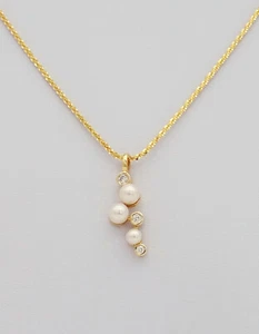Kette mit Anhänger 14Kt/585 Gelbgold mit 3 Brillanten 0,07 ct. u 3 SW Perlen,Neu - Bild 1 von 7