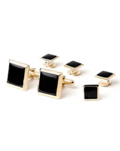 Polished Square Tuxedo Cufflinks and Studs Gold or Silver - Picture 1 of 2