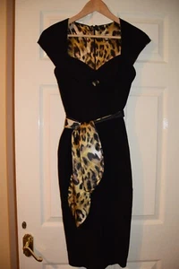 Diva Catwalk Black Leopard Stretch Fitted Cocktail Bodycon Wiggle Galaxy Dress 8 - Picture 1 of 12