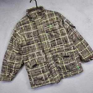 Columbia Jacket Youth 8 Brown Green Plaid Fleece Lined Insulate Outdoor Gorpcore - Picture 1 of 24
