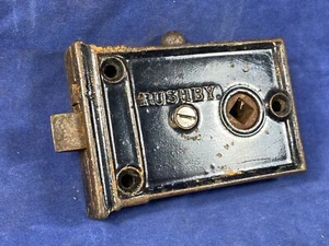 Antique RUSHBY Rim Lock w/ Slide Bolt, Working, Door Knob Tested, Works! - Picture 1 of 9