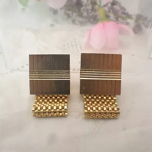 Vintage Dante Gold Plated Mesh Square Wrap Around Gold Plated Cuff Links - Picture 1 of 6