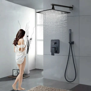 Bad Unterputz Armatur Set schwarz Duscharmatur Duschteller regendusche Brause - Picture 1 of 27