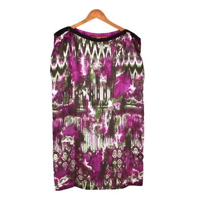 Vestido Allen B by Allen Schwartz Talla 16 Púrpura Verde Acuarela Abstracto Satén Foto 1 de 4