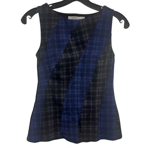 Baily 44 Womens Small Sleeveless Top Blue Black Plaid Made In USA Lined - Picture 1 of 5