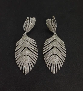 Pave Diamond Earring,Designer Earring 925 Sterling Silver Jewelry, Pave Diamond - Picture 1 of 3