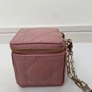 Dior Lady Dior Chain Cube Patint Calfskin Cannage Pink Women Authentic - Picture 1 of 10