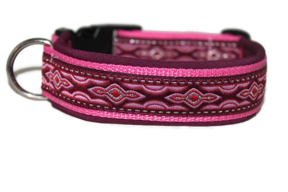 HANDGEFERTIGT Hundehalsband Lava Rosa/Pink- gepolstert - wahlw. mit Leine- versch. Breiten