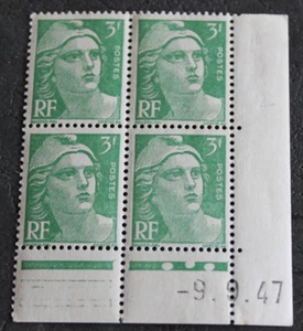 Bloc de 4 timbres - Coin daté - Marianne de GANDON - Neuf * - YT716A - 1947 - Foto 1 di 2