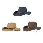 Straw hat, breathable, wide tense, with cowboy style belt, beach