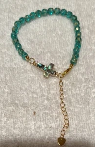 Czech Glass Aquamarine Beads w/Albalone Cross LInk Bracelet NEW Handmade - Picture 1 of 5