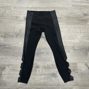 Athleta Women's Leggings Size Small Solid Black Faux Leather Trim Detailed Legs - Picture 1 of 8
