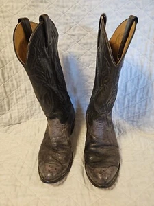 Vintage Tony Lama Gold Label Mens Ostrich  Leather Cowboy Boots Size 7. 5 E Gray - Picture 1 of 12
