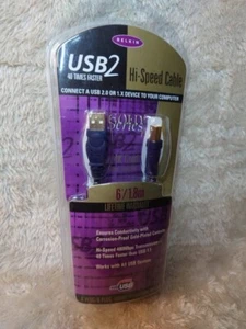 Belkin USB 2 Gold Series A Plug/B Plug 6’/1.8m Device Hi-Speed Cable NEW - Picture 1 of 3