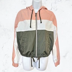 Sudadera con capucha y cremallera cortavientos Hollister mezcla de algodón verde, rosa y blanco talla S - Imagen 1 de 6