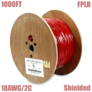 1000FT 18AWG/2C Shielded Fire Alarm Cable Solid Bare Copper Wire FPLR Cord Red - Picture 1 of 2