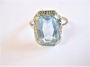Antico Anello Argento 835 Con Topazio Blu, 4,35 G - Foto 1 di 3