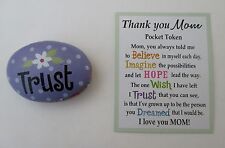 EE1 TRUST Message stone POCKET TOKEN CHARM Thank you Mom rose floral ganz purple
