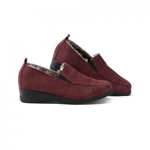 New Fellhof Leather Suede Thick Lambskin Fur Slippers S 4 / 37 Aubergine or Navy - Picture 1 of 8