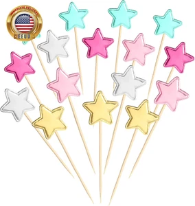 50 Pcs Multicolor Star Cupcake Toppers, Star Cake Toppers for Weddings, Engageme - Picture 1 of 8