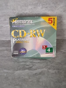 5er Pack Memorex CD-RW Platinum 4x Rewritable Speed 650 Mb / 74 Minuten - Bild 1 von 4