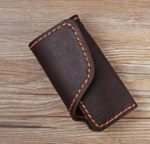 men women key box case Rings holder pocket real cow Leather pouch bag brown H136 - Picture 1 of 4