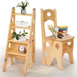 2 in 1 Bibliothekstuhl Treppenstuhl Leiterstuhl Stuhlleiter Trittstuhl Lernturm - Bild 1 von 18
