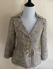 Nanette Lepore Tweed Blazer Jacket 3/4 Sleeve 5 Buttons Tan Brown Sz 0