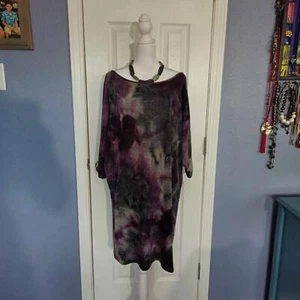 NWOT MSK XL PURPLE BLACK GRAY TIE DYE RAGLAN SLEEVE SWEATER DRESS BOHO CASUAL - Picture 1 of 8